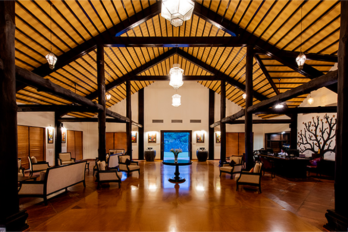 Resort dining area with traditional Vidarbha decor